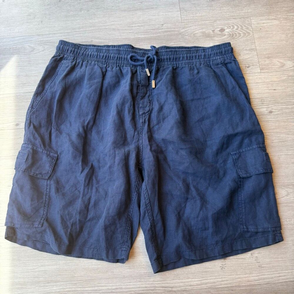 Vilebrequin Baie Linen Cargo Shorts in Navy Blue Size XXXL